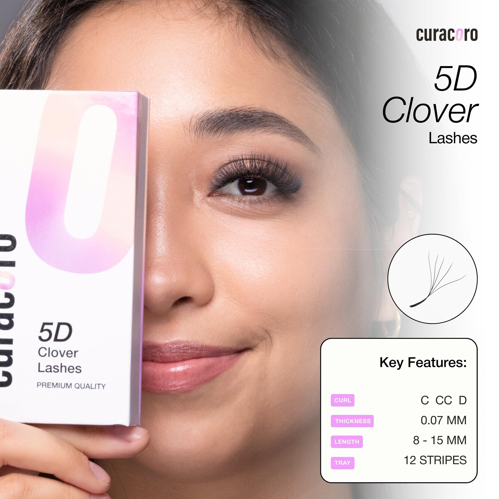 Curacoro 5D W-Shaped Clover Eyelashes Extension | 0.07mm | C/CC/D Curl | 8–15mm