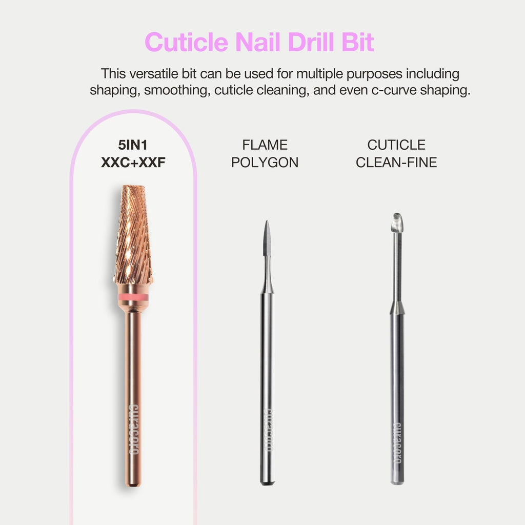 Curacoro Cuticle Nail Drill Bit 3/32in 5-in-1 Pro XXC+XXF – Refine, Shape & Smooth Nails