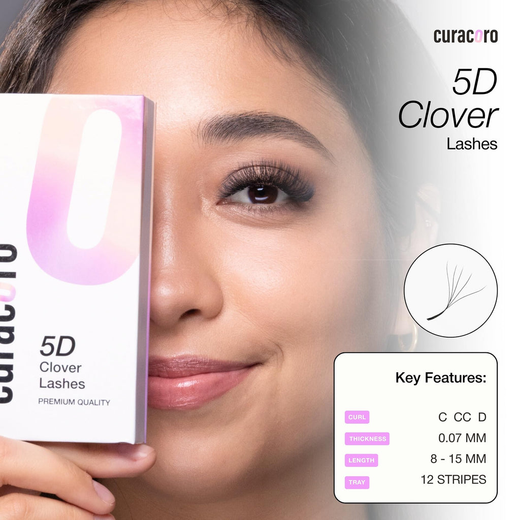 Curacoro 5D Clover Eyelash Extensions – 0.07mm, C/CC/D Curl, 8–15mm Mix & Single Length