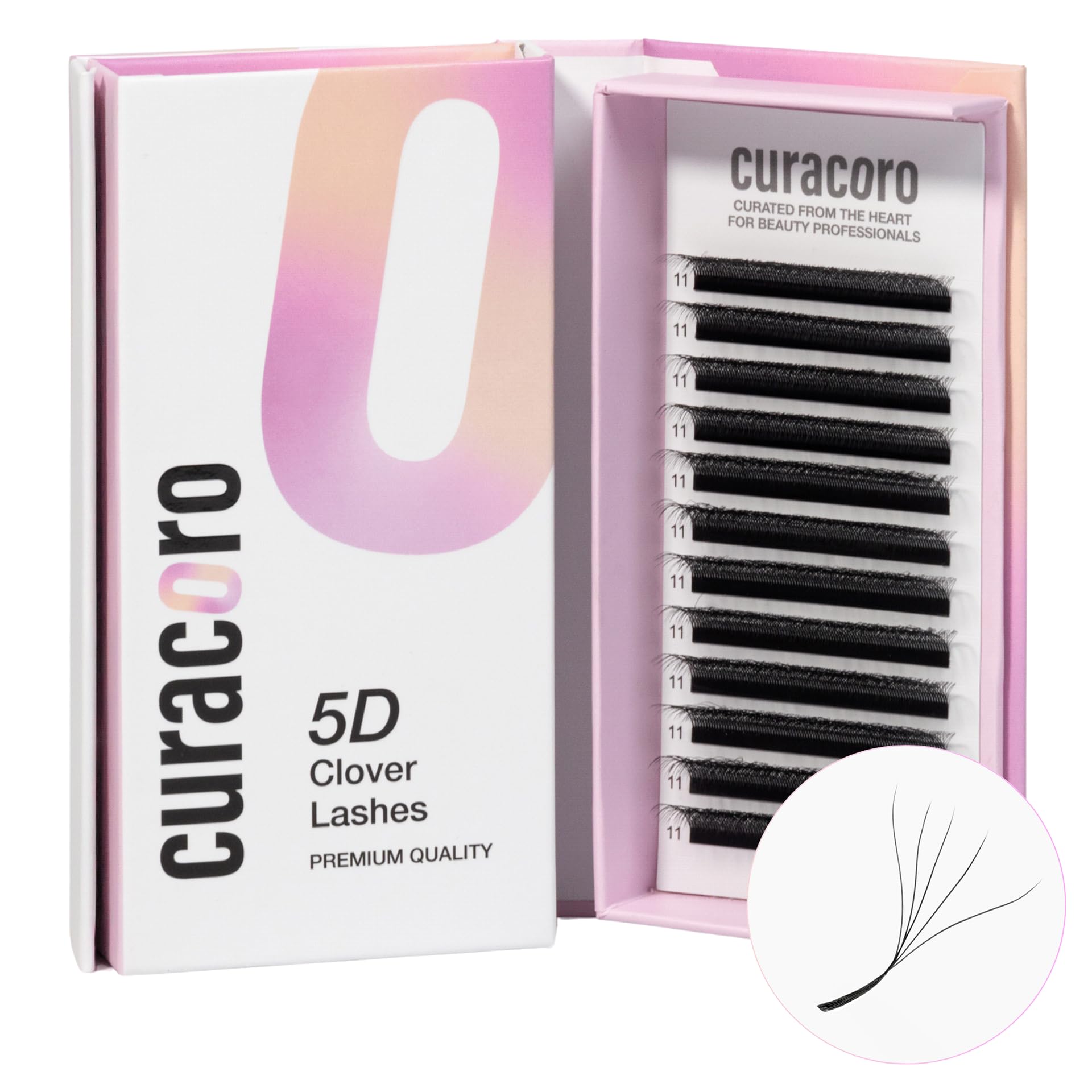 Curacoro 5D W-Shaped Clover Eyelashes Extension | 0.07mm | C/CC/D Curl | 8–15mm