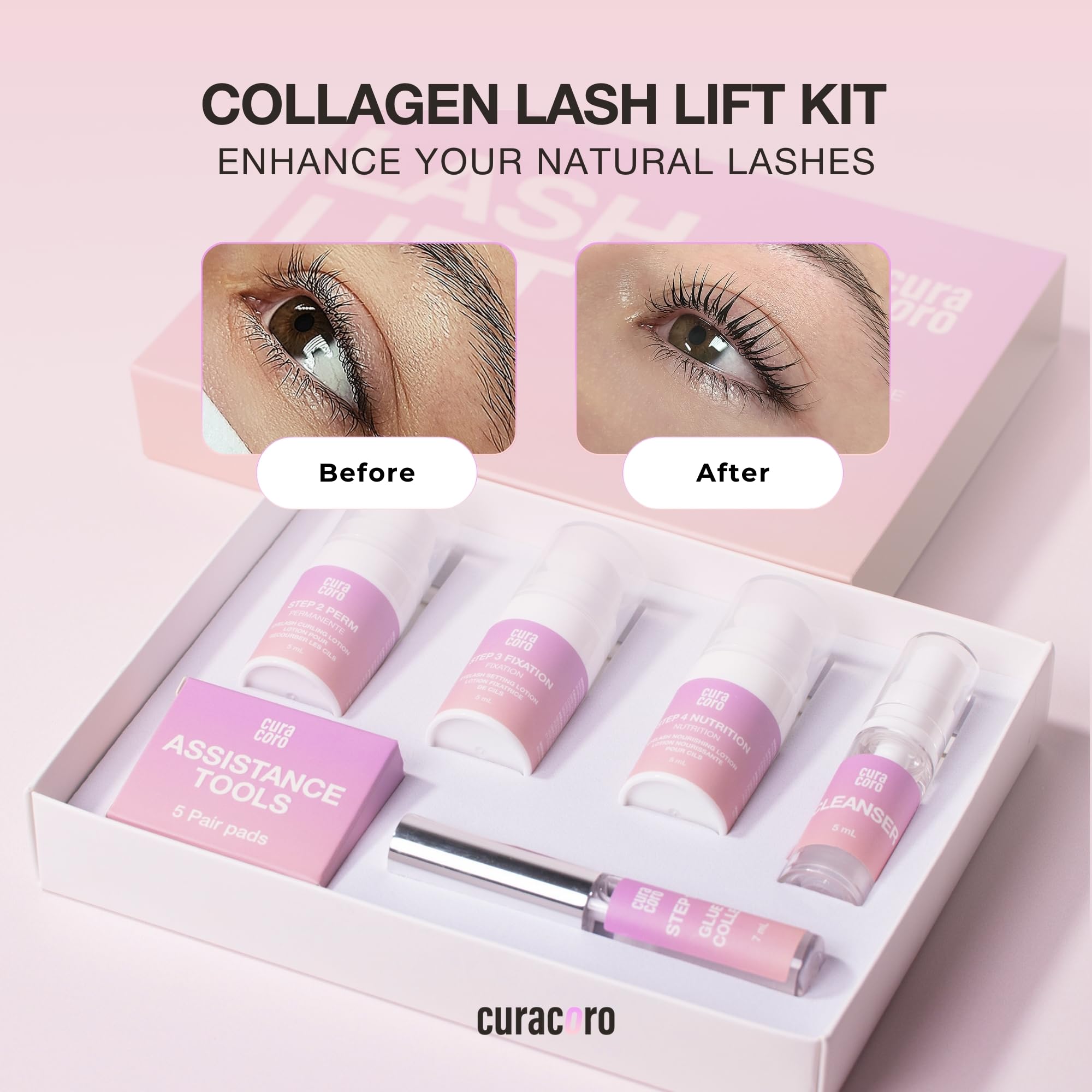 CURACORO Lash Lift Kit – Professional Eyelash Perm, 6-8 Week Curl, Nourishing Collagen