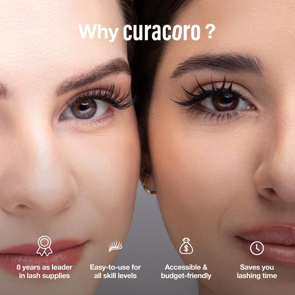 Curacoro Professional Eyelashes Glue — Extra Strong Salon Adhesive (0.5-3 Sec Dry) Clear & Black, 5ml, 7-8 Week Retention
