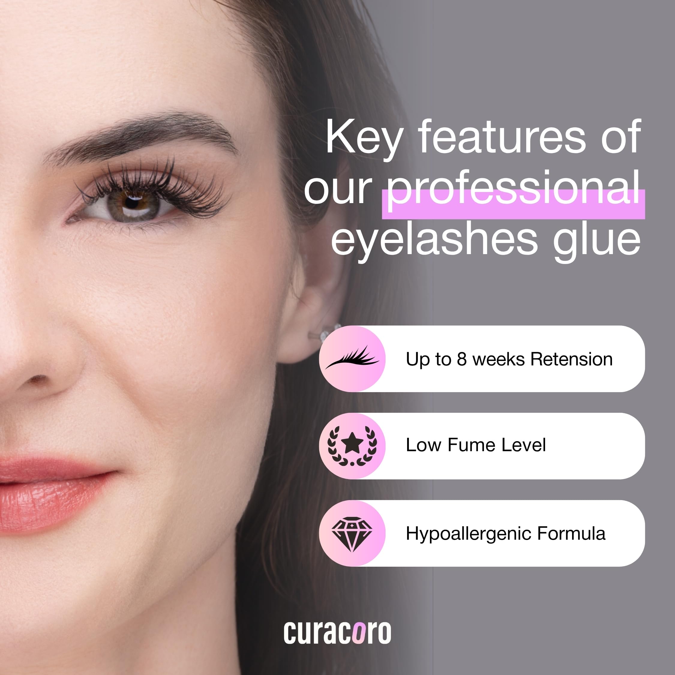 Curacoro Professional Eyelashes Glue — Extra Strong Salon Adhesive (0.5-3 Sec Dry) Clear & Black, 5ml, 7-8 Week Retention