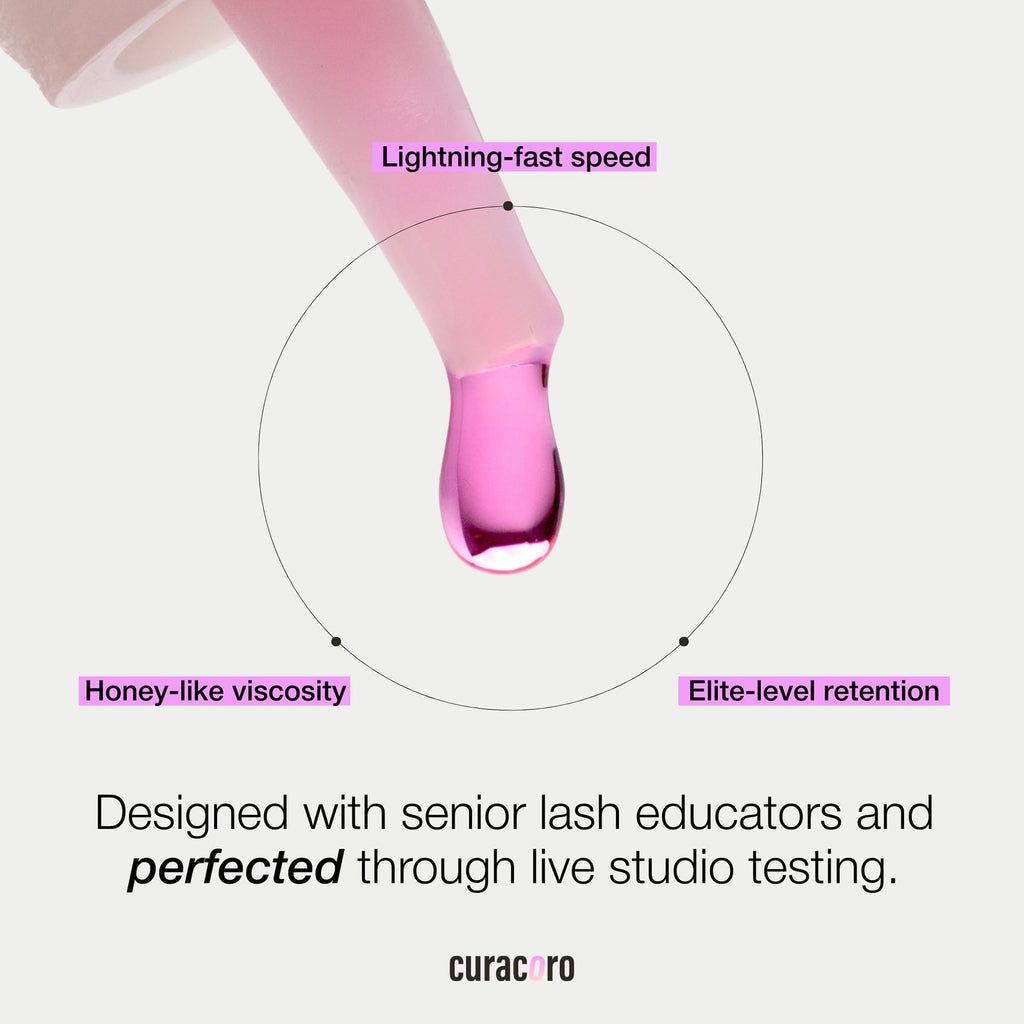 Curacoro Professional Eyelashes Glue - Extra Strong Salon Adhesive, Bubblegum Pink, 0.5-1s Dry Time, 5ml