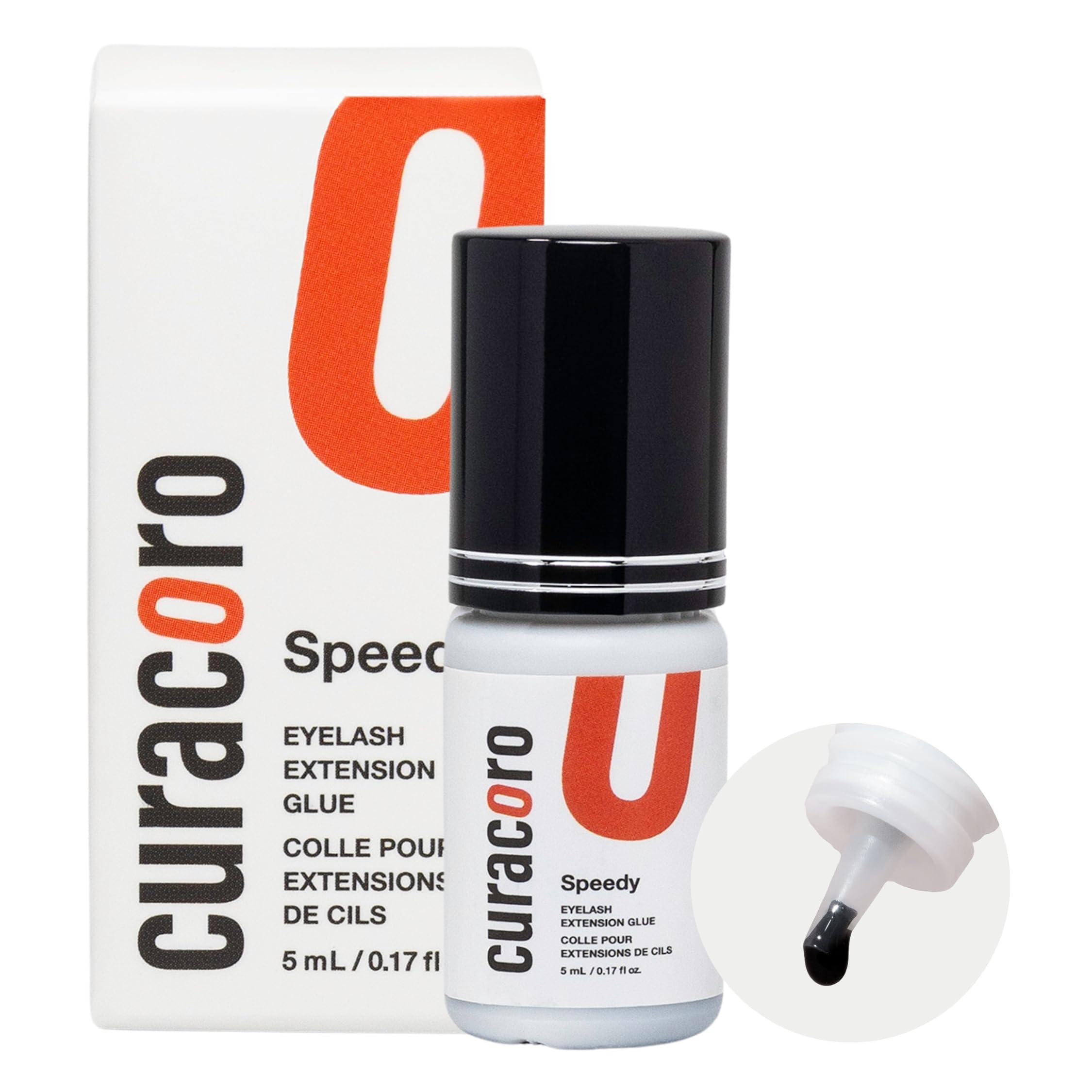 Curacoro Professional Eyelashes Glue – Extra-Strong Salon Adhesive (Clear/Black), 0.17 fl oz, 0.5–3 Sec Dry Time, 7–8 Week Retention