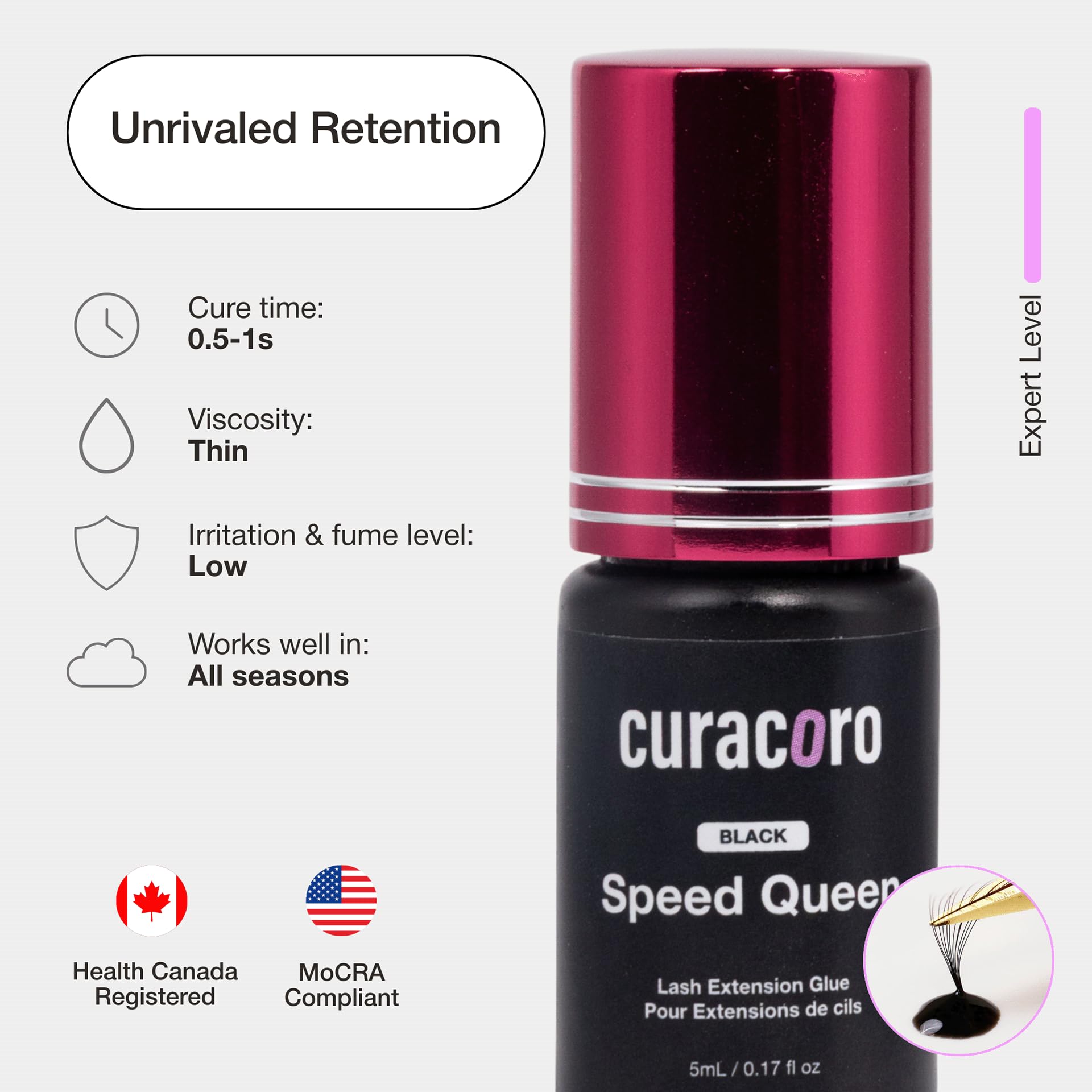 CURACORO Professional Eyelashes Glue – Extra Strong Salon Adhesive (5ml, 0.5–1s Dry)