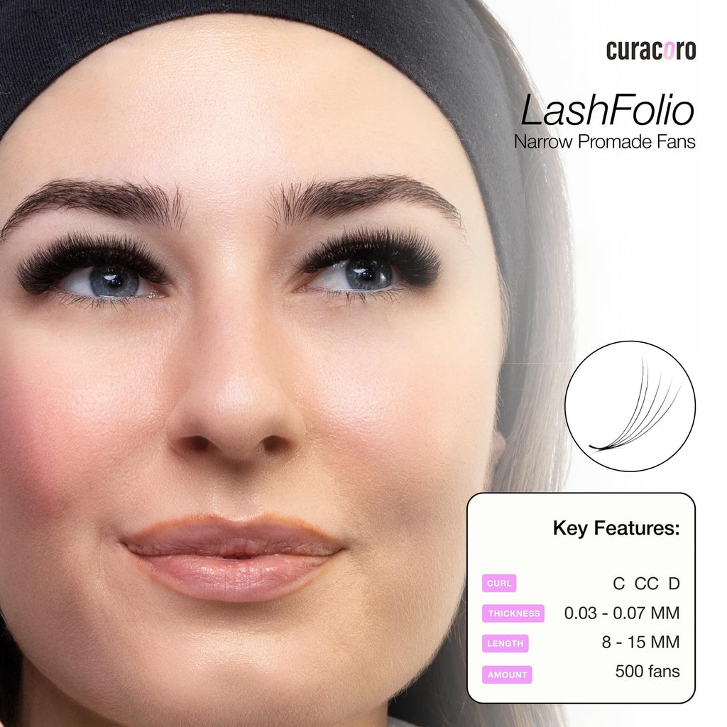 Curacoro LashFolio Narrow Promade Fans 10D-0.03 CC Curl – Handmade Volume Eyelashes