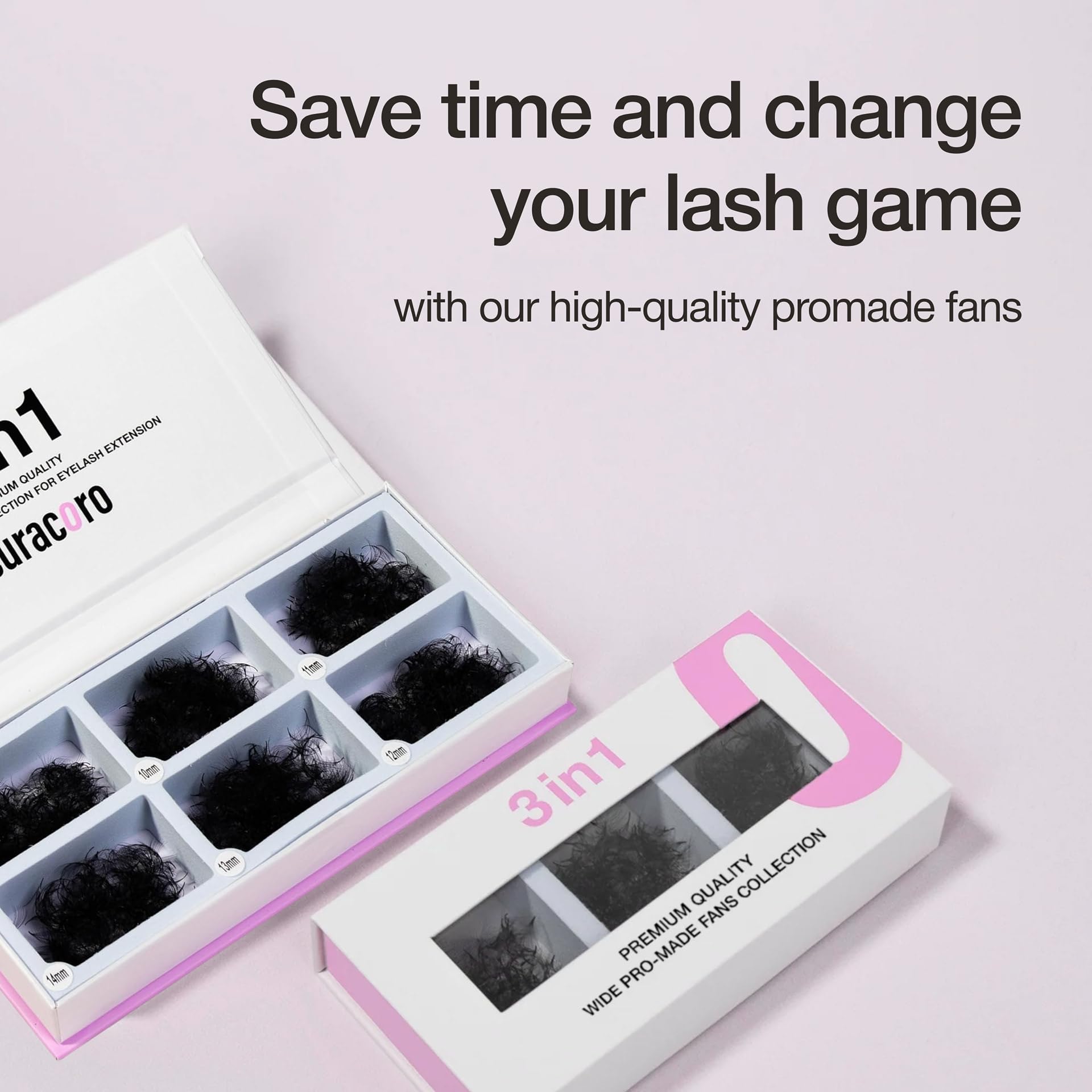 Curacoro Promade Mix 750 Fans – Handmade Volume Lashes (5D–12D), C/CC/D Curl, 0.03–0.10 mm, 9–18 mm, Easy Application