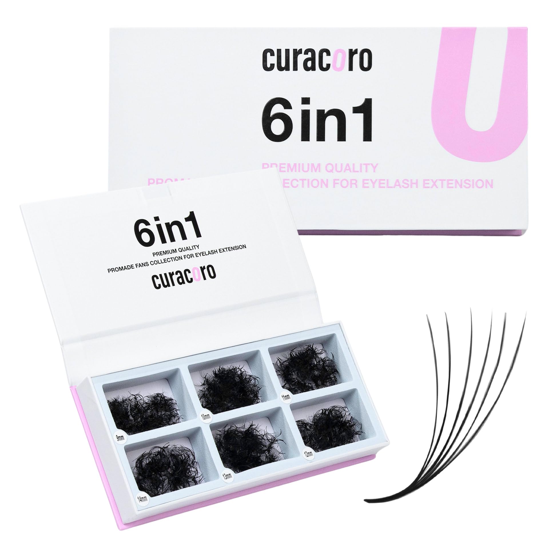 Curacoro Promade Mix 1500 Fans – Handmade Volume Eyelashes, 5D–12D, C/CC/D Curl, 0.03–0.1mm, 9–18mm