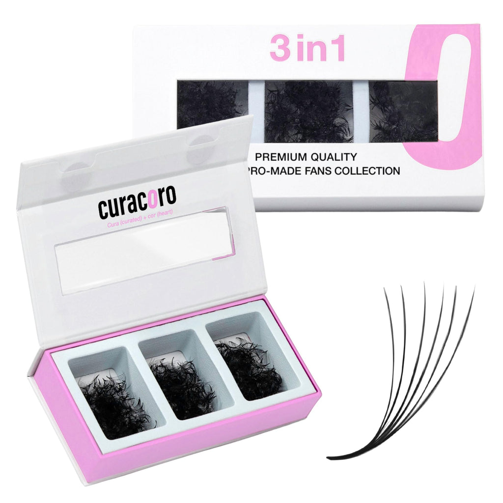 Curacoro Promade Mix 750 Fans – Handmade Volume Lashes (5D–12D), C/CC/D Curl, 0.03–0.10 mm, 9–18 mm, Easy Application