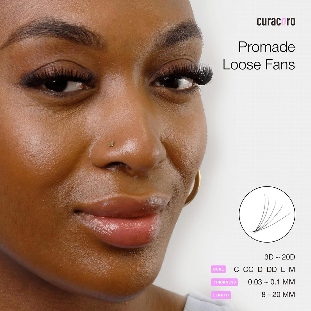 CURACORO Promades 500 Fans 9D-0.05 CC Curl 9mm – Handmade Volume Lash Fans