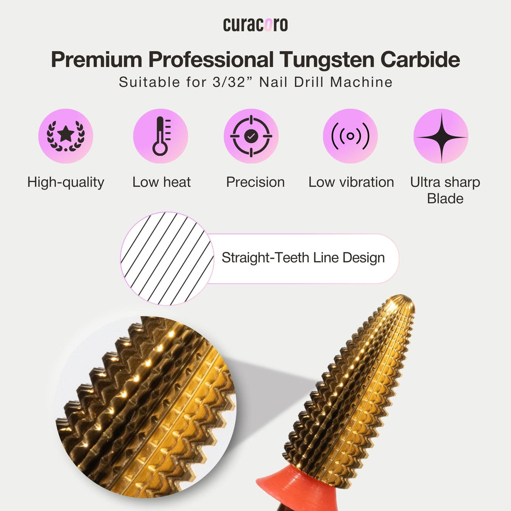 Curacoro Typhoon Nail Drill Bits 3/32in – 2-Way Fine Carbide Bit for Gel Polish Removal, Buffing & Smooth Nails