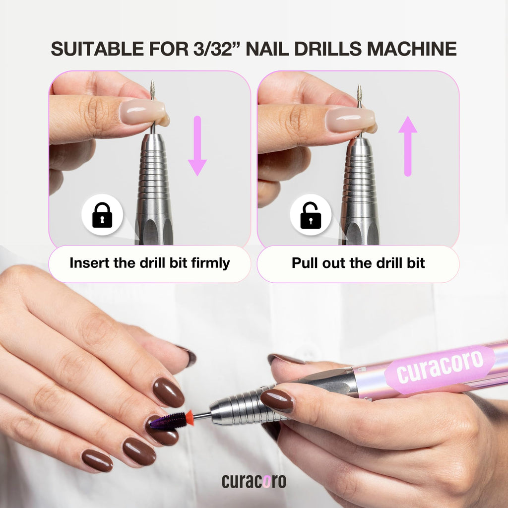 Curacoro Typhoon Nail Drill Bits 3/32in – 2-Way Fine Carbide Bit for Gel Polish Removal, Buffing & Smooth Nails