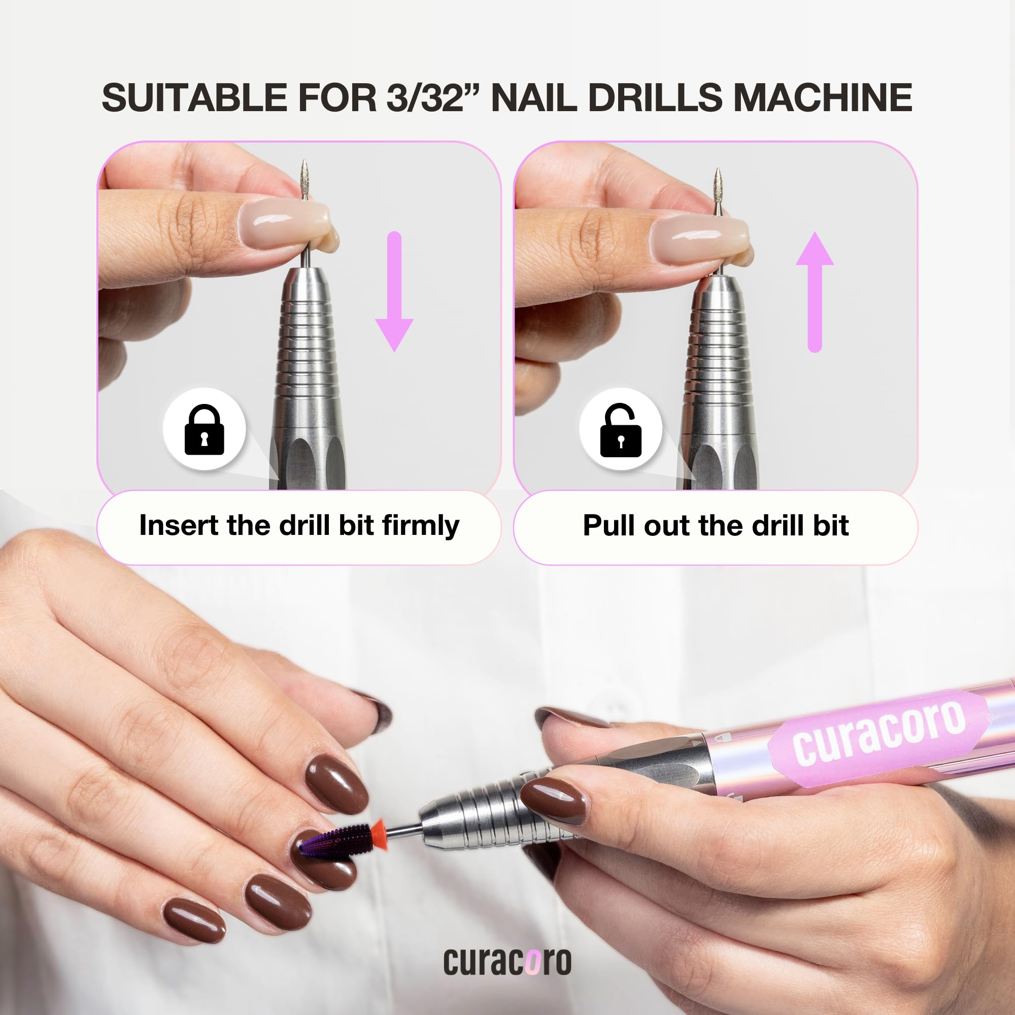 Curacoro Typhoon Nail Drill Bits 3/32in – 2-Way Fine Carbide Bit for Gel Polish Removal, Buffing & Smooth Nails