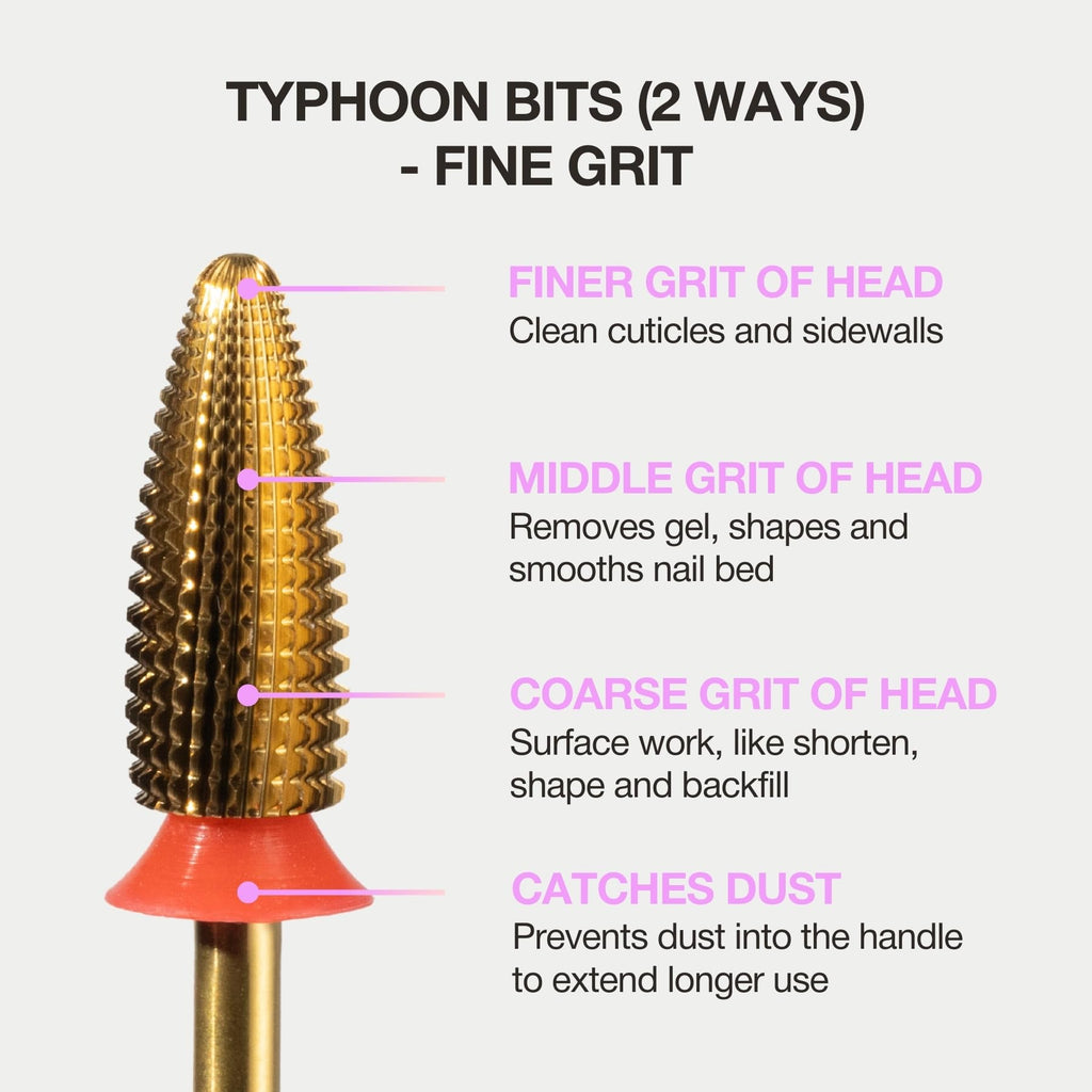 Curacoro Typhoon Nail Drill Bits 3/32in – 2-Way Fine Carbide Bit for Gel Polish Removal, Buffing & Smooth Nails