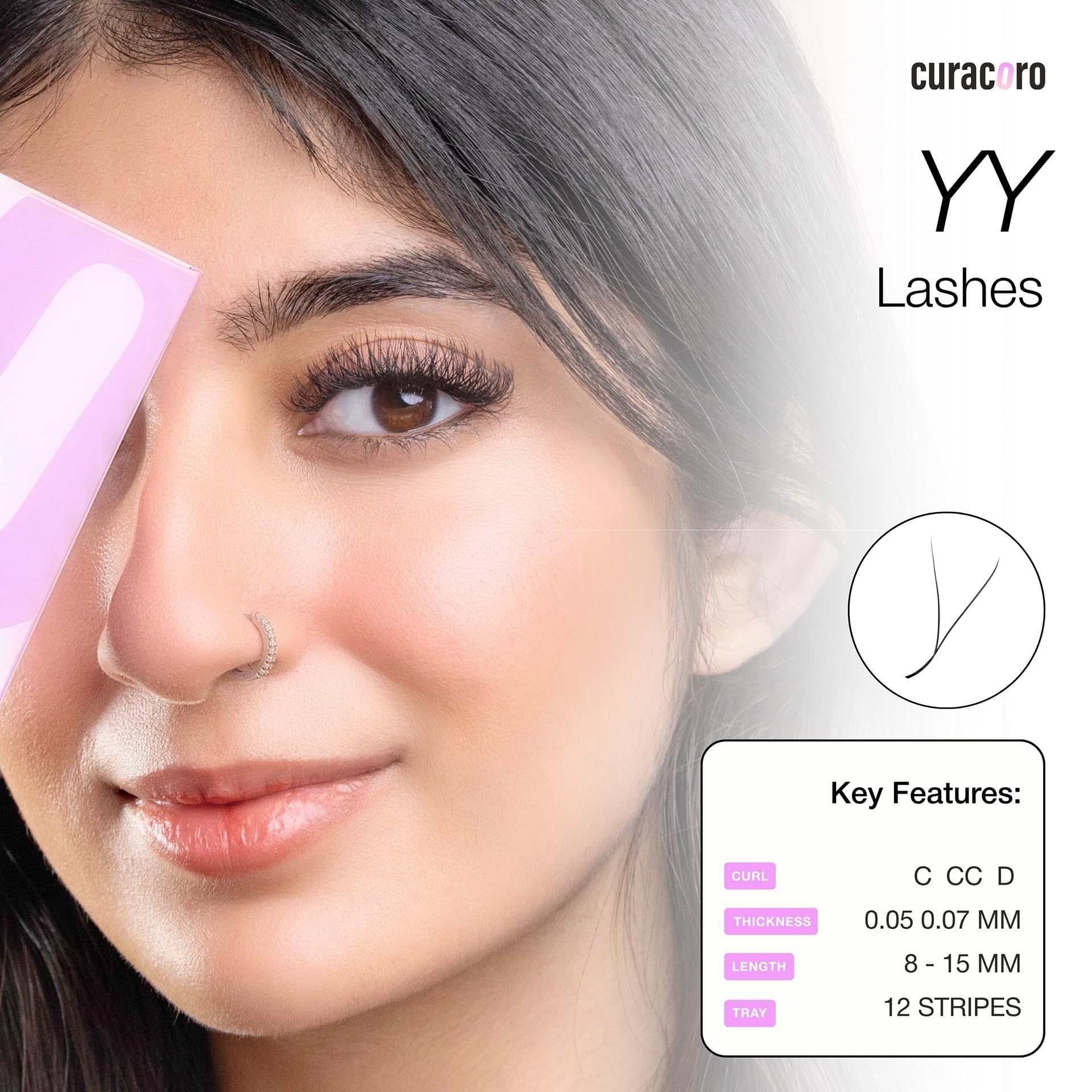 Curacoro YY Eyelashes Extensions – 2D Fans, 0.05D Curl, 13mm Length