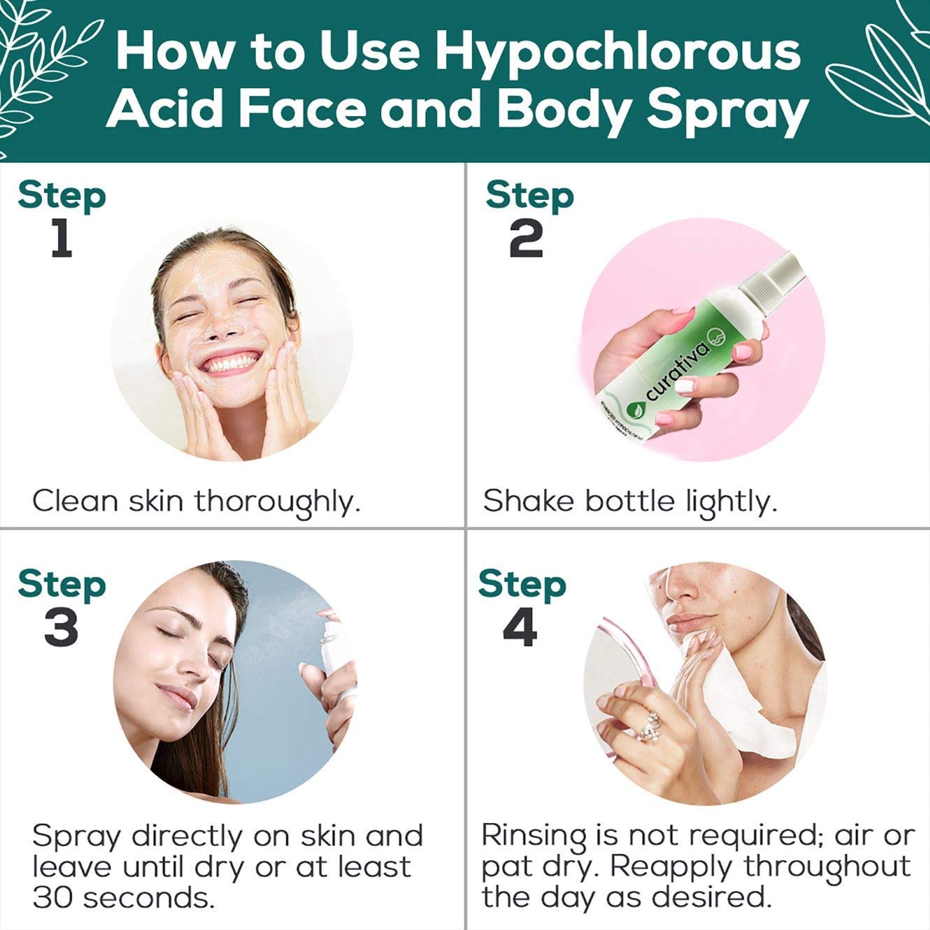 Curativa Bay .02% Hypochlorous Skin Spray – Organic, Made in USA, 8 oz