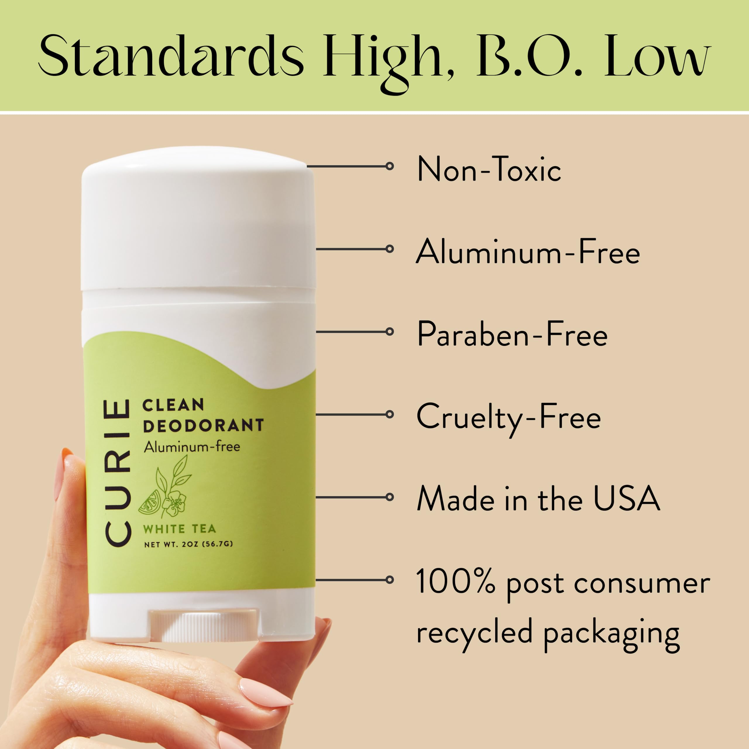 Curie Aluminum-Free Deodorant – White Tea Stick & Travel Mini (2 Pack)