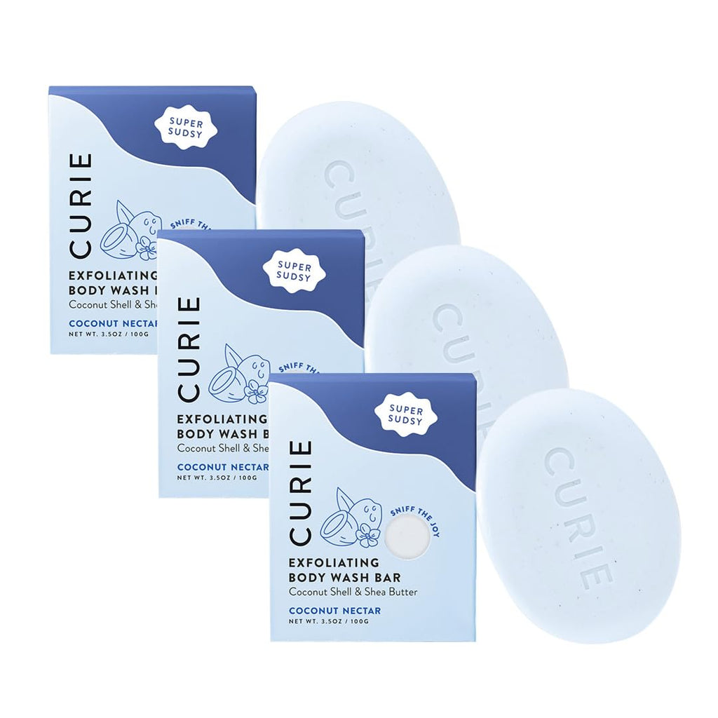 Curie Coconut Nectar Exfoliating Bar – Gentle, Vegan, Sulfate-Free 3-Pack