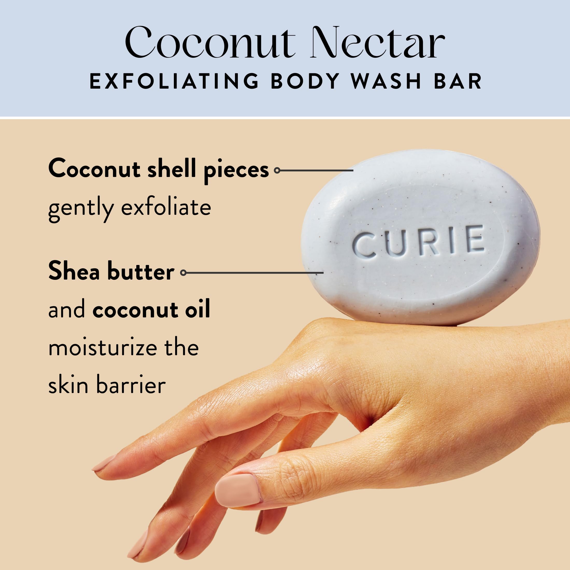 Curie Coconut Nectar Exfoliating Bar – Gentle, Vegan, Sulfate-Free 3-Pack
