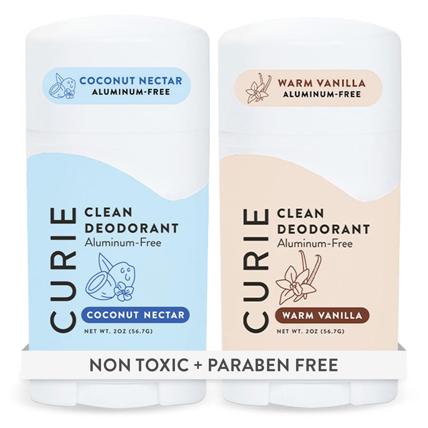 Curie Natural Deodorant for Women - Coconut Nectar & Warm Vanilla (2pk) | Aluminum-Free