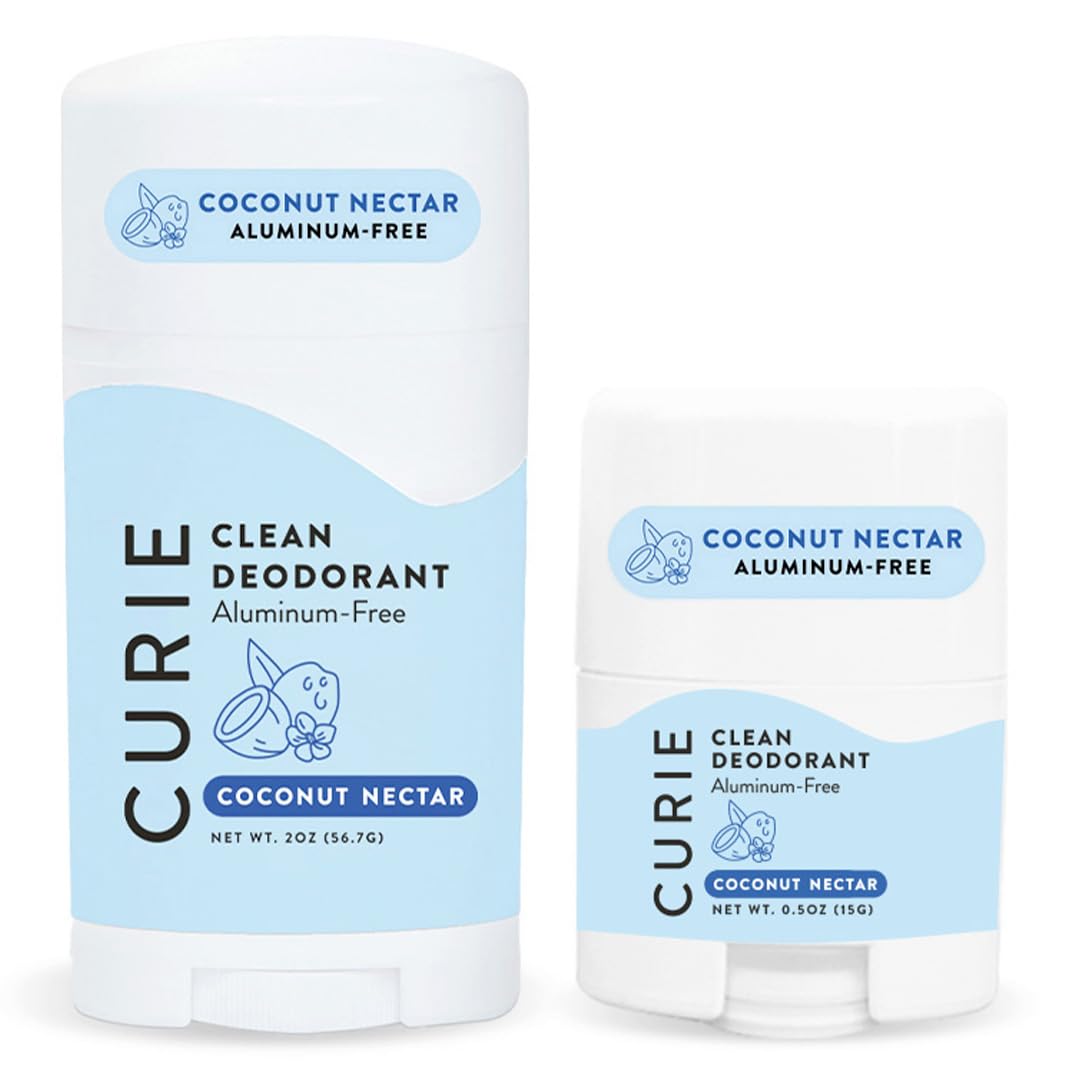 Curie Natural Deodorant Aluminum Free – Coconut Nectar Stick & Travel Size for Women (2 Pack) – Non-Toxic, Clean, Vegan