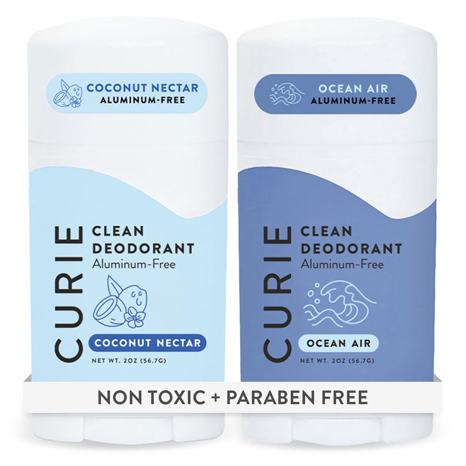 Curie Natural Deodorant for Women – Coconut Nectar & Ocean Air | Aluminum-Free, Clean, Vegan (2pk)