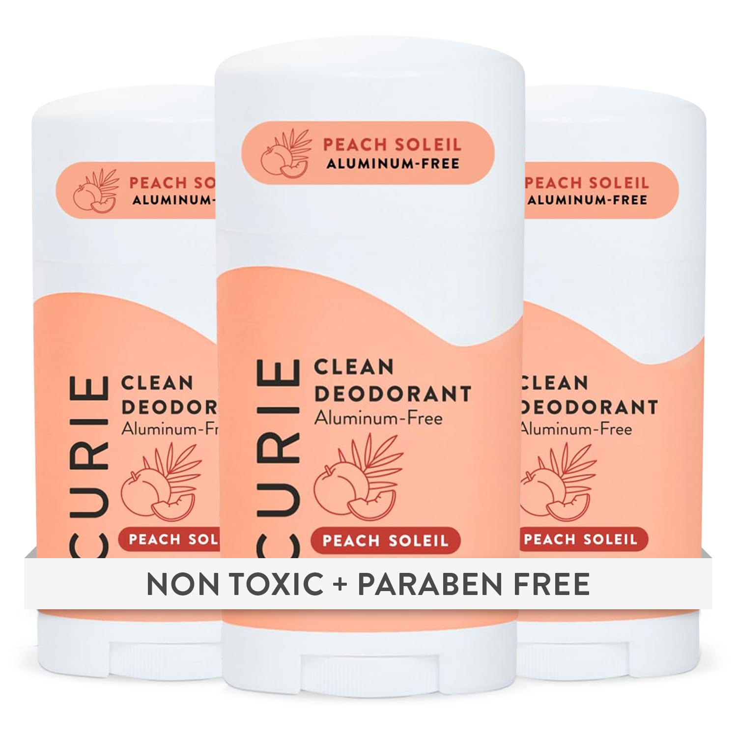 Curie Peach Soleil Natural Deodorant for Women – Aluminum-Free, Vegan, Paraben-Free (3pk)