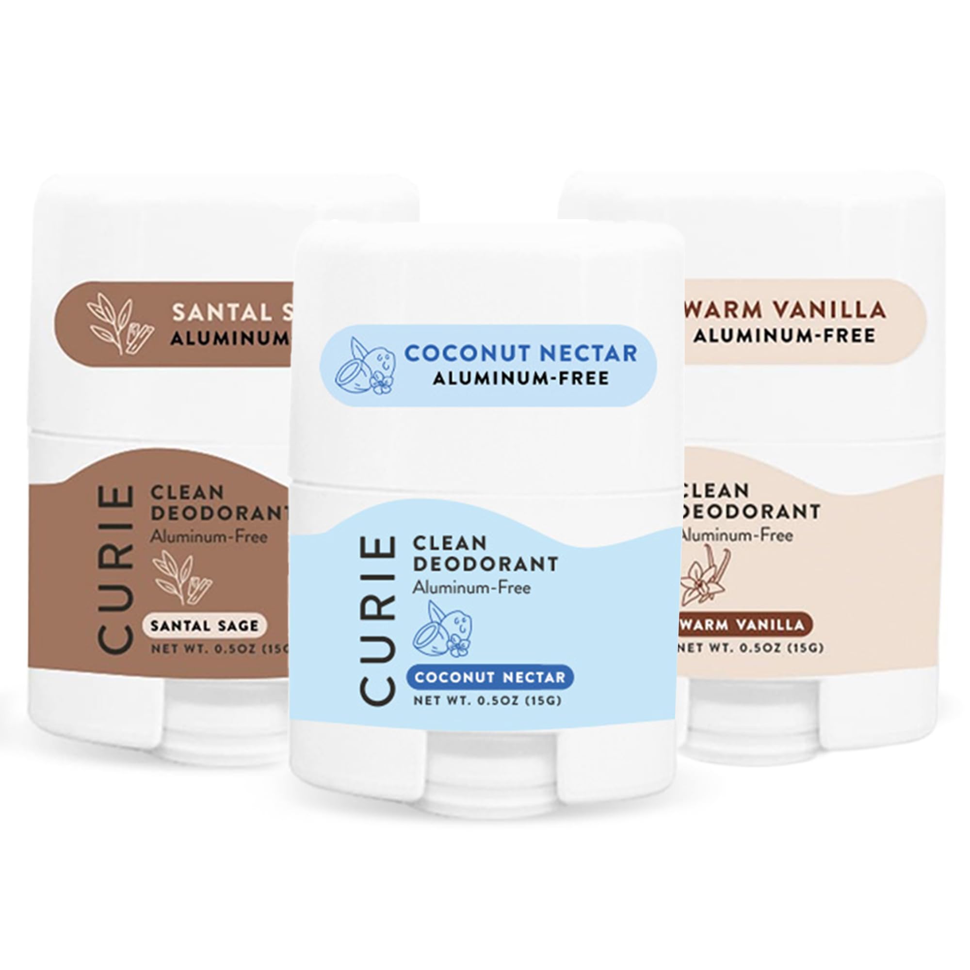 Curie Aluminum-Free Natural Deodorant Travel Size – 3 Pack (Vegan, Non-Toxic)