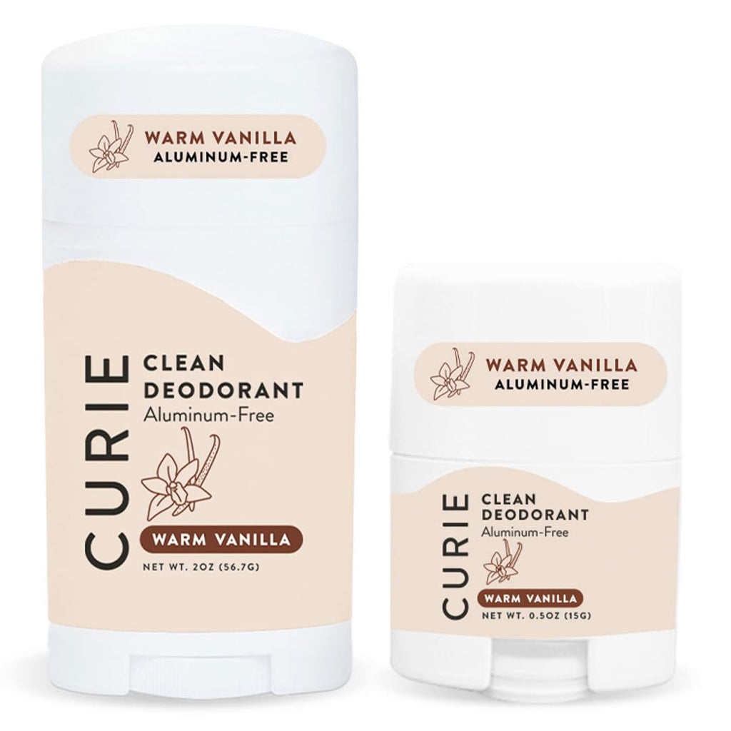 Curie Natural Deodorant Aluminum Free - Warm Vanilla Stick & Travel Mini (2 Pack)