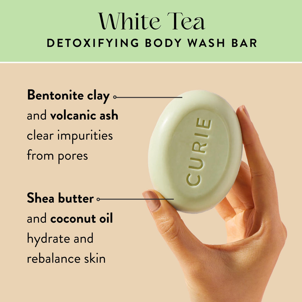 Curie White Tea Detoxifying Body Wash Bar – Bentonite Clay & Volcanic Ash, Sulfate-Free, 3PK
