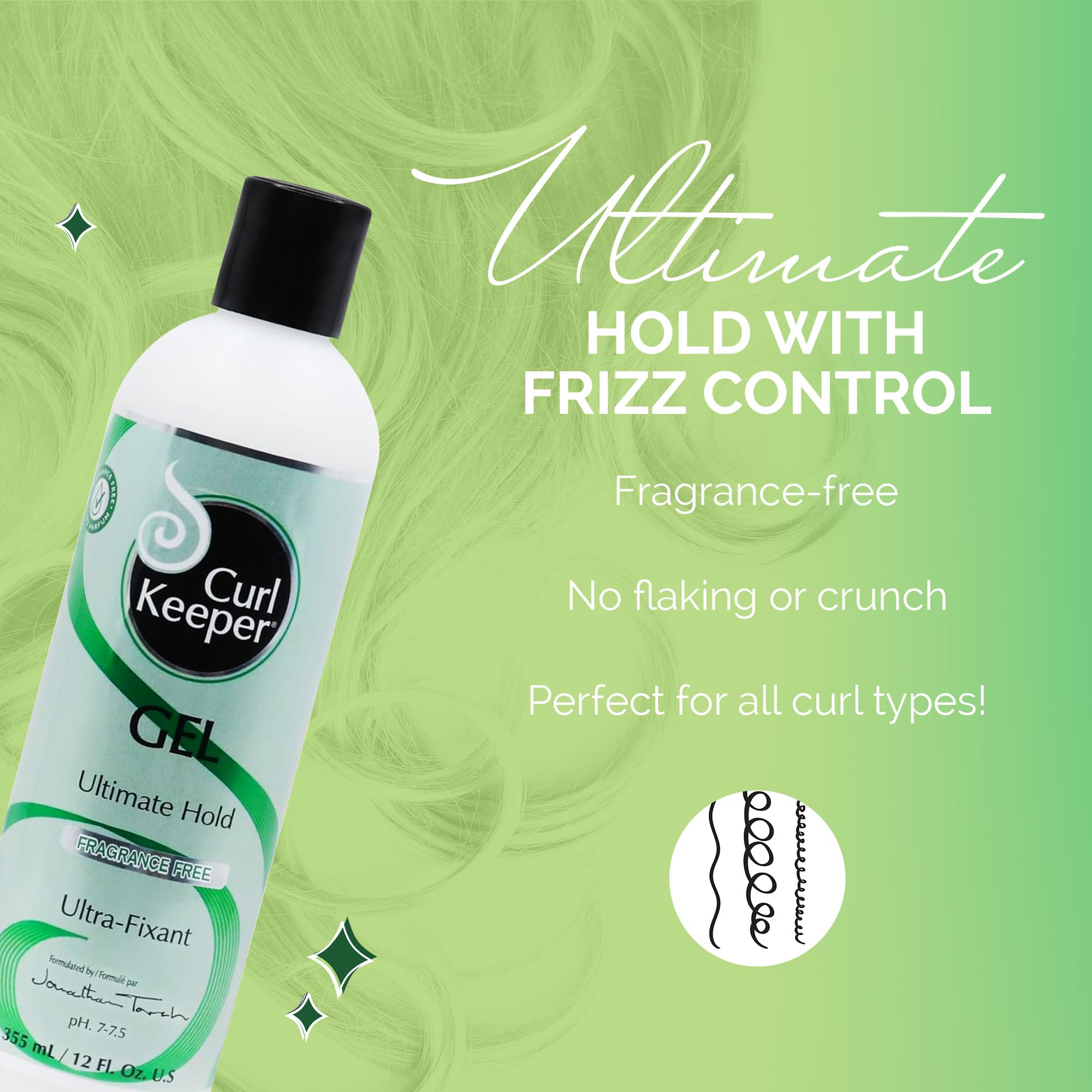 Curl Keeper Ultimate Hold Gel – Fragrance-Free, Water-Based, 12 oz for Frizz Control & Defined Curls