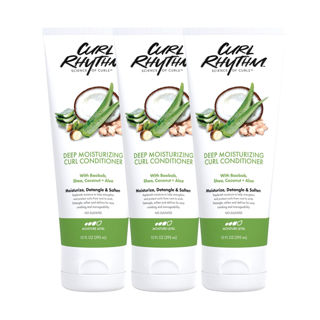 Curl Rhythm Deep Moisturizing Curl Conditioner for Curly Hair – Detangle, Shine & Frizz Control, Sulfate Free, 10 Fl Oz (3 Pack)
