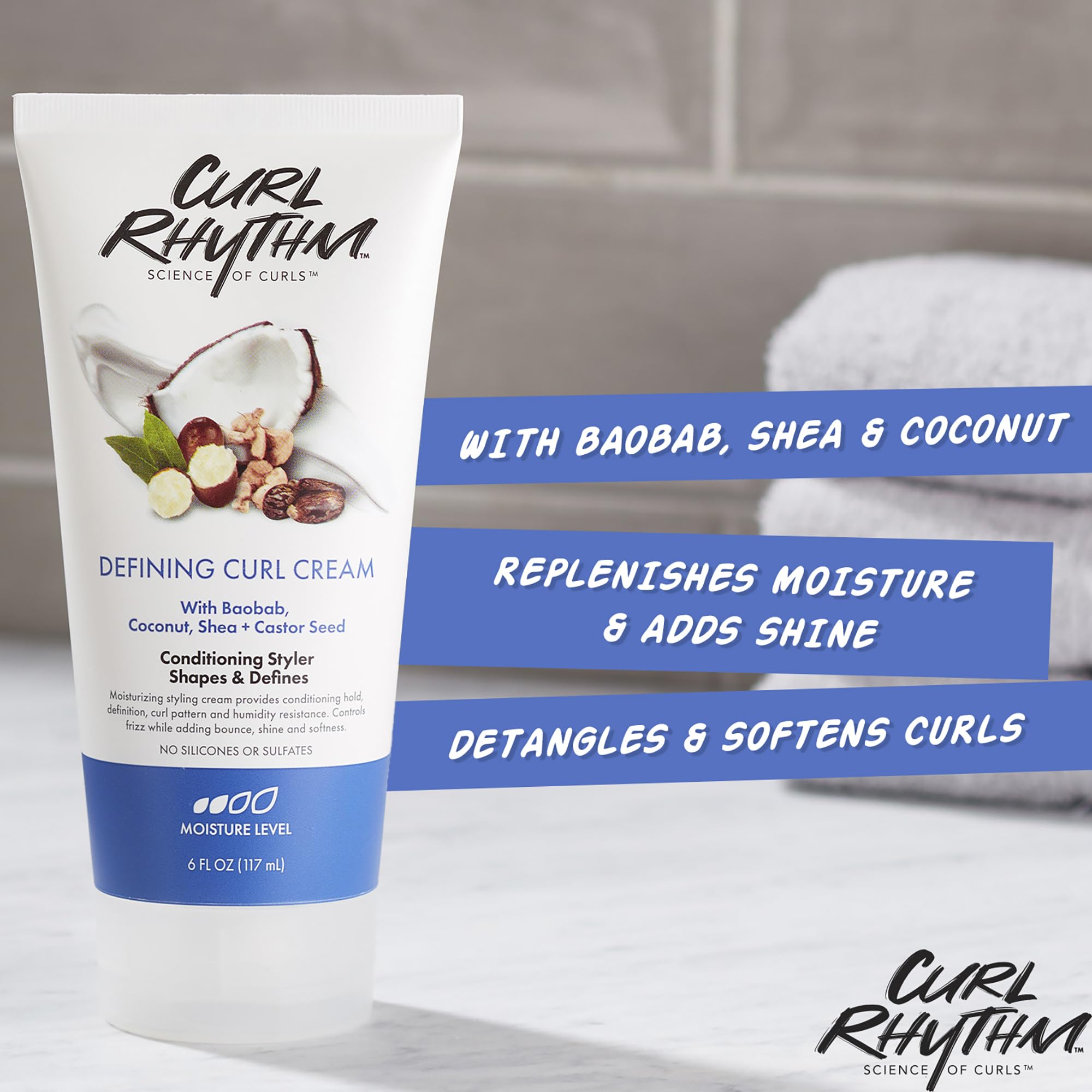Curl Rhythm Curl Defining Cream – Frizz Control, Moisture & Shine for Curls (6 Oz, 3 Pack)