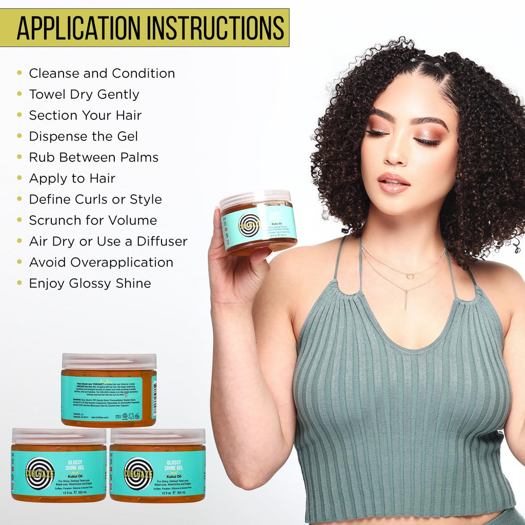 Curldaze Glossy Shine Gel with Kukui Oil | Defines Curls, Frizz Control, and Shine