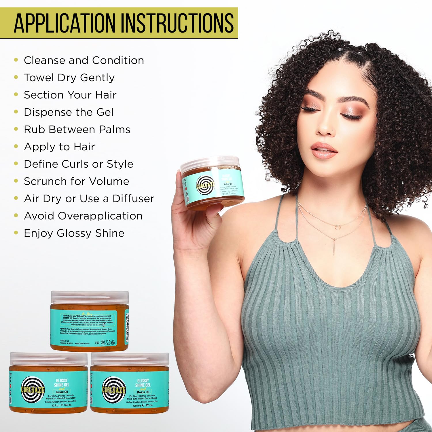 Curldaze Glossy Shine Gel with Kukui Oil | Defines Curls, Frizz Control, and Shine