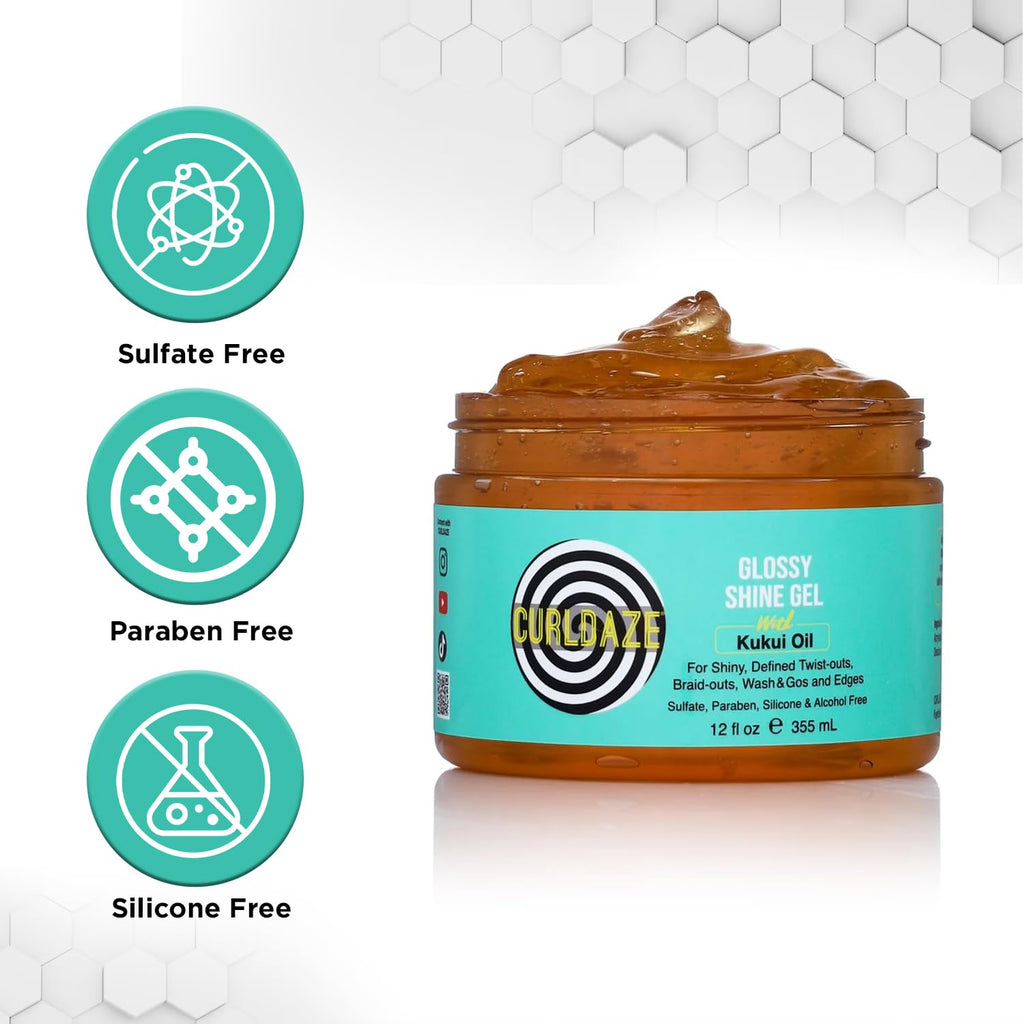 Curldaze Glossy Shine Gel with Kukui Oil | Defines Curls, Frizz Control, and Shine
