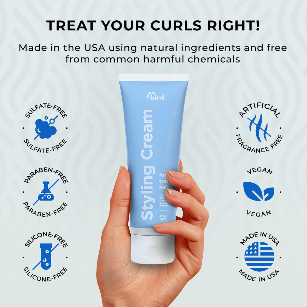 Curly Bird Curl Defining Styling Cream | Fragrance Free, Medium Hold, Family Friendly