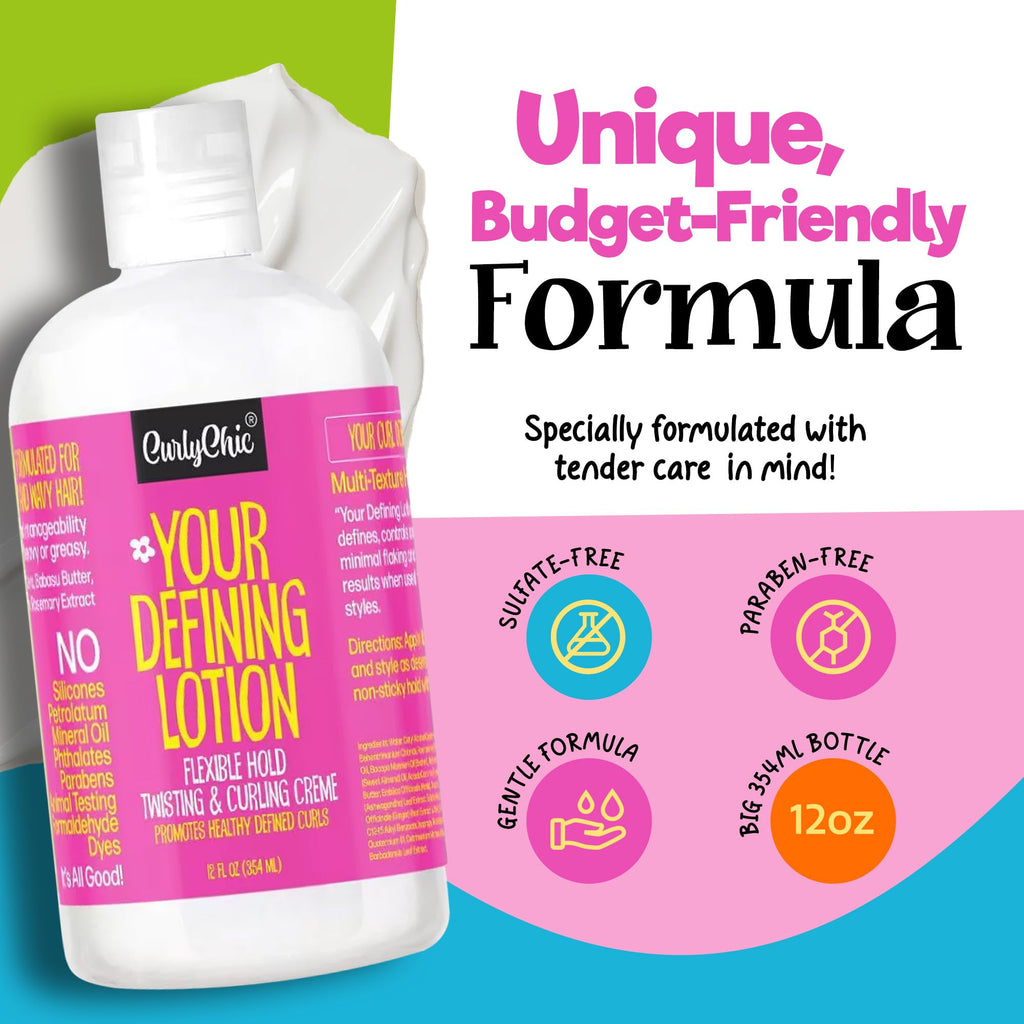 CurlyChic Your Defining Lotion – Curl Defining, Moisturizing & Styling Solution for Curly, Wavy & Coily Hair
