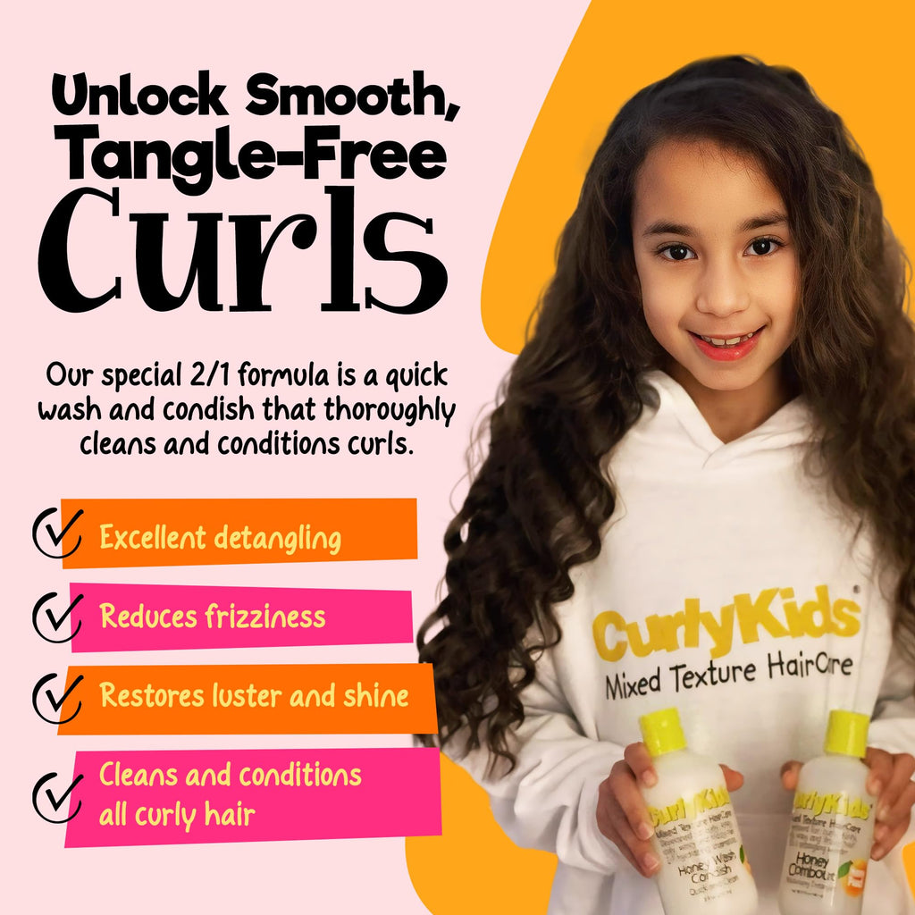 CurlyKids Honey Wash Condish: 2-in-1 Hydrating Shampoo & Conditioner for Kids
