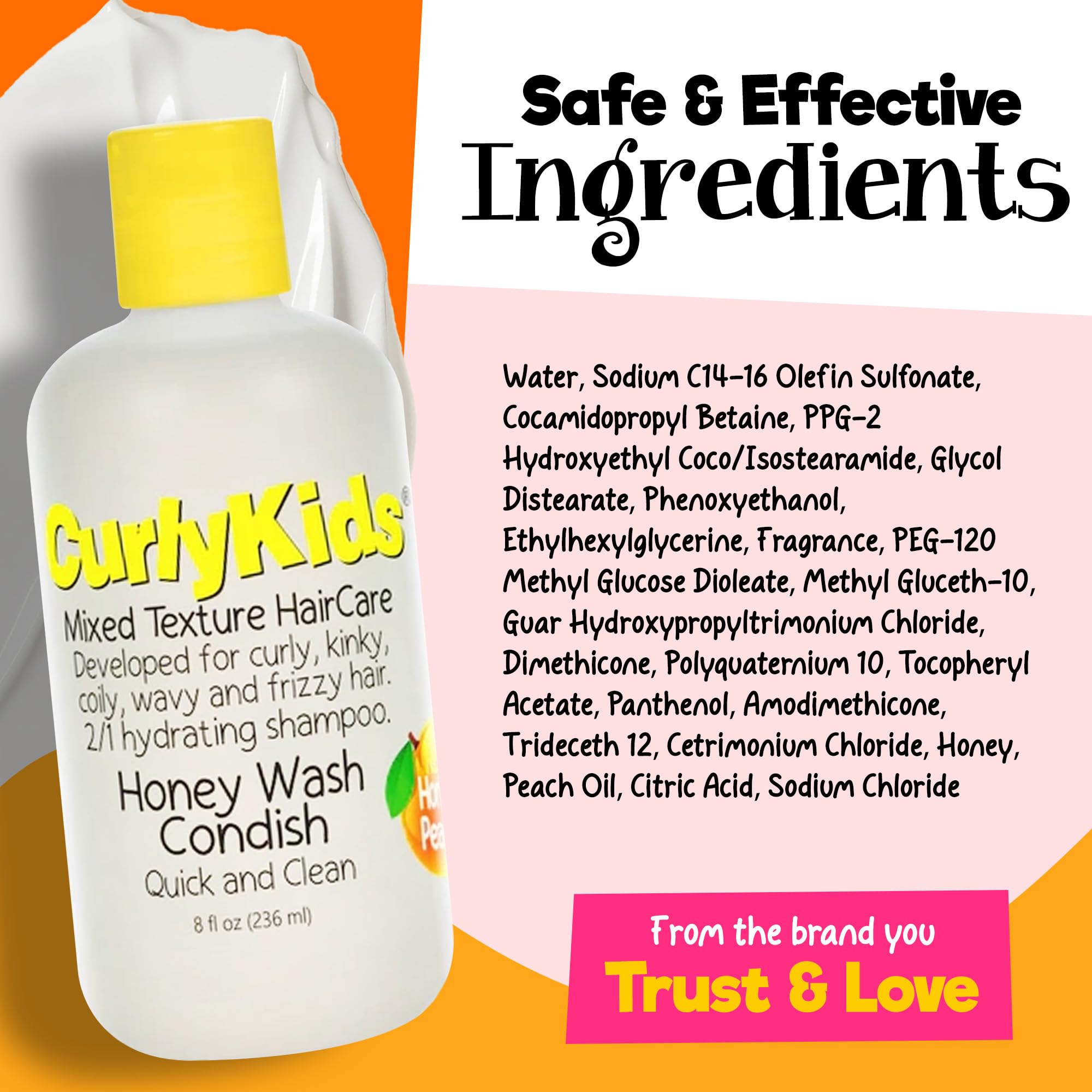 CurlyKids Honey Wash Condish: 2-in-1 Hydrating Shampoo & Conditioner for Kids