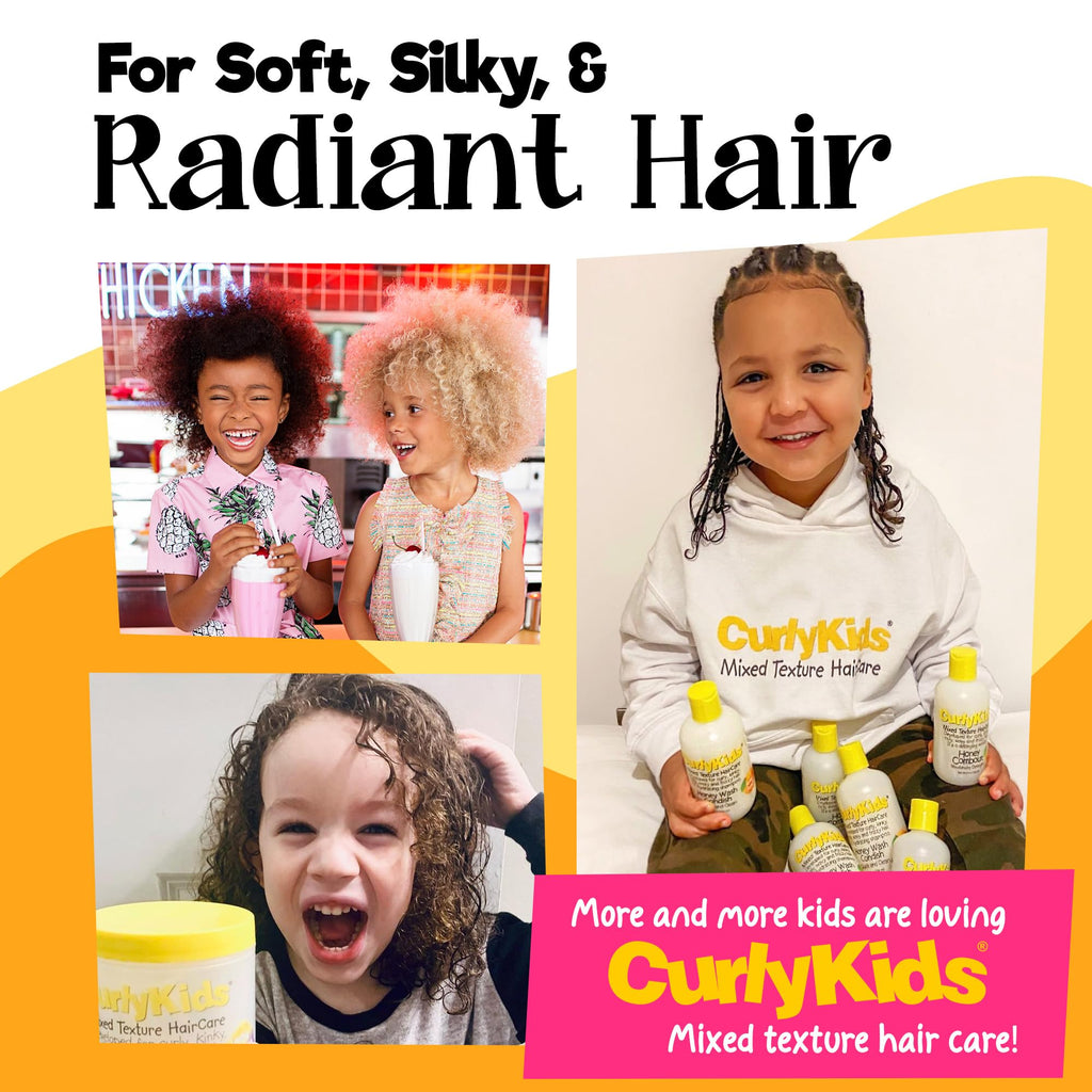 CurlyKids Textured Hair Care Set — Detangler Spray, Shampoo, Conditioner & Leave-In Creme (Sulfate & Paraben-Free)