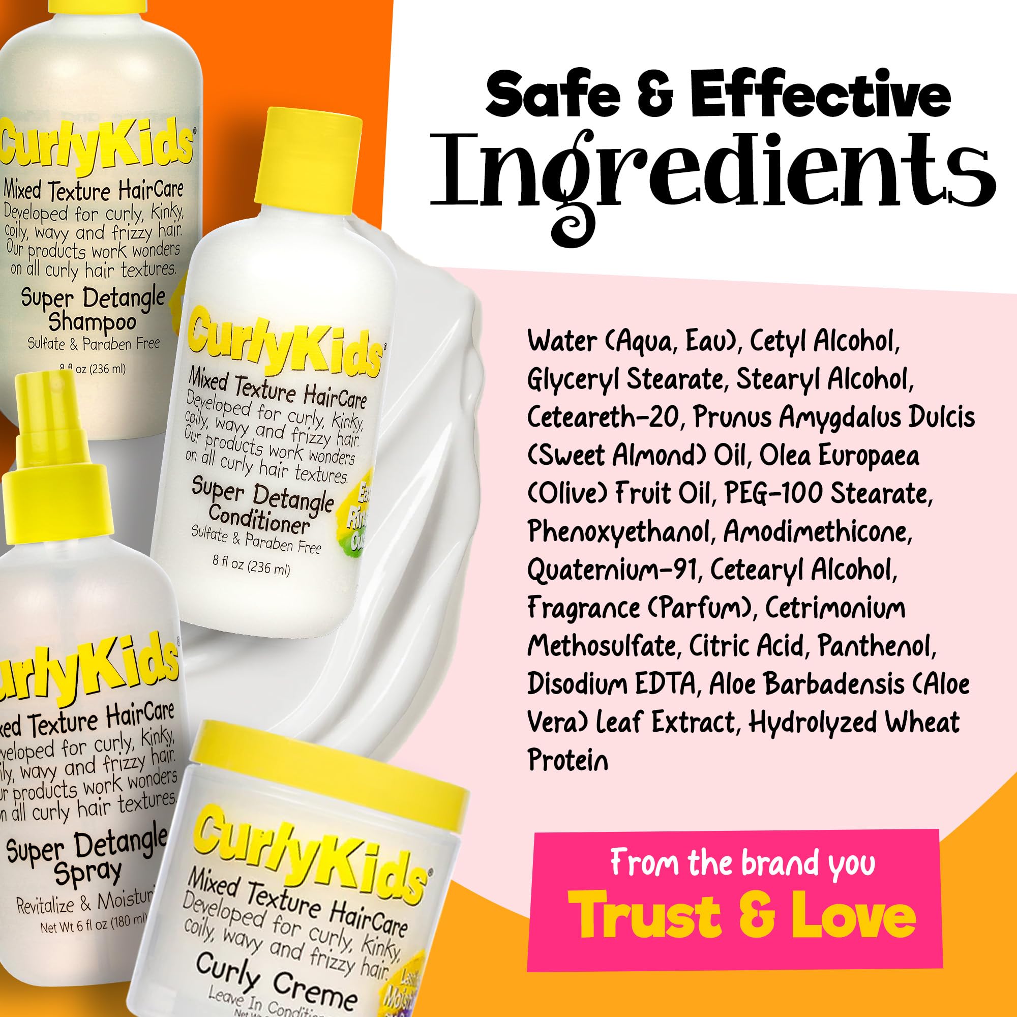 CurlyKids Textured Hair Care Set — Detangler Spray, Shampoo, Conditioner & Leave-In Creme (Sulfate & Paraben-Free)