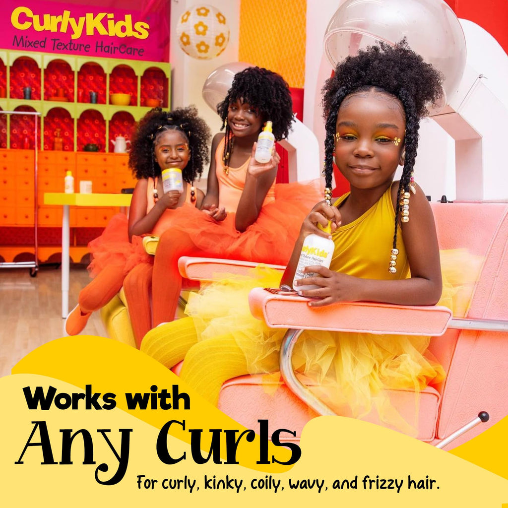 CurlyKids Textured Hair Care Set — Detangler Spray, Shampoo, Conditioner & Leave-In Creme (Sulfate & Paraben-Free)