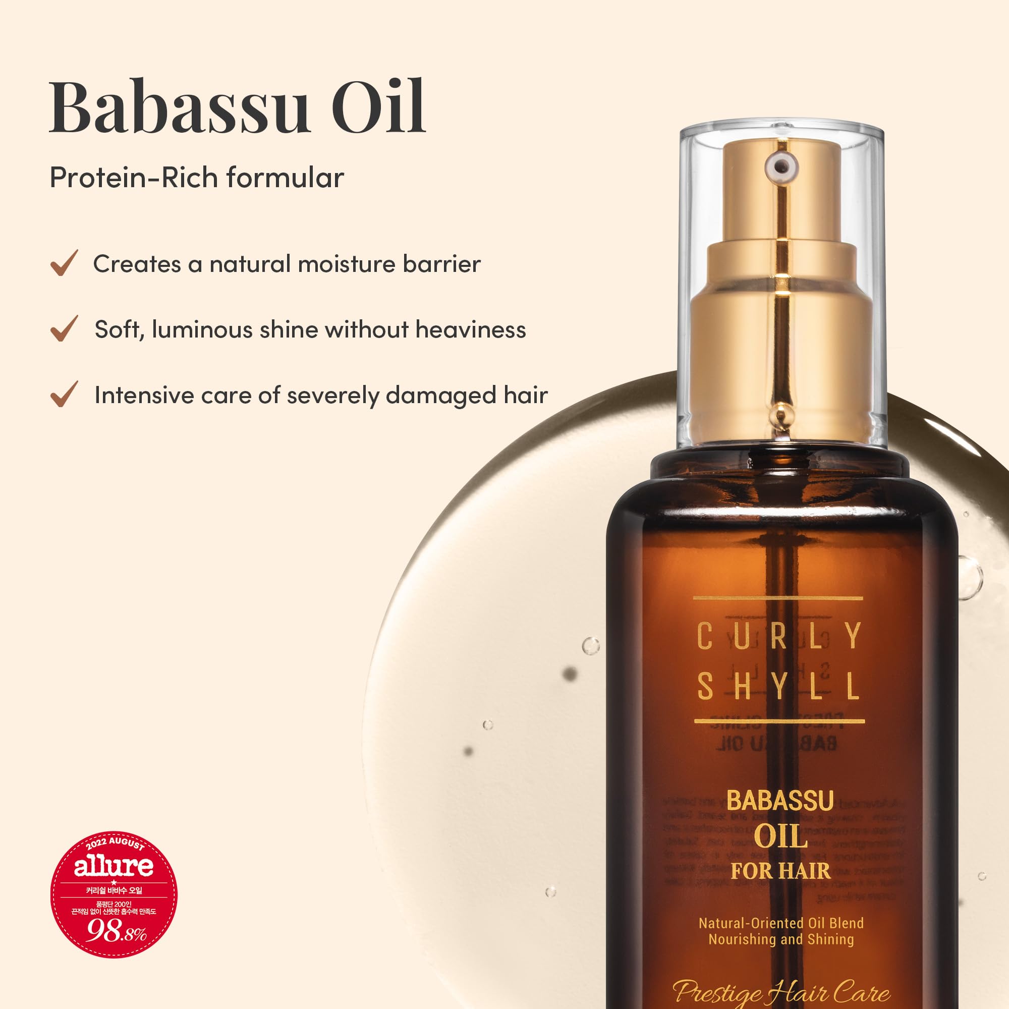CURLYSHYLL Babassu Oil for Hair – Lightweight Moisturizing Oil, Paraben-Free, 100ml