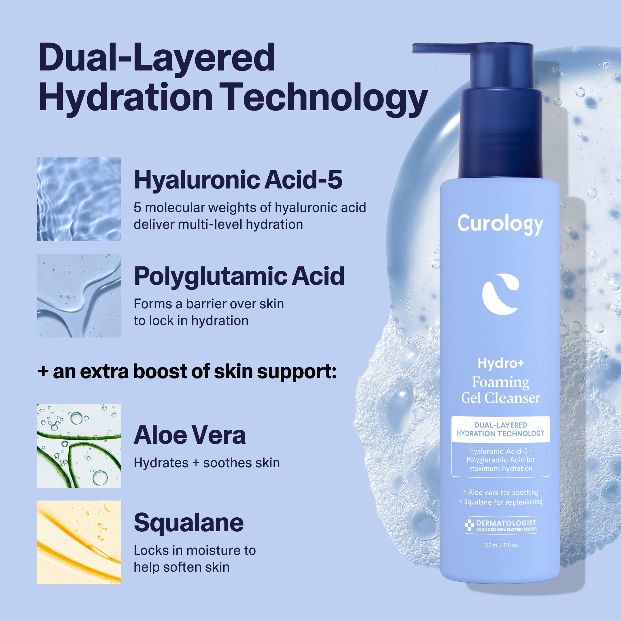 Curology Hydro+ Foaming Gel Cleanser – Hydrating, Fragrance-Free, Gentle for Sensitive Skin