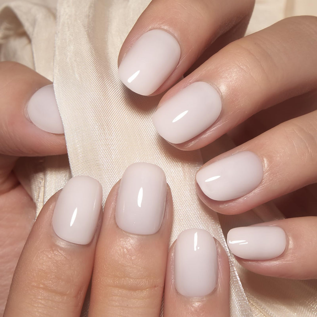CurvLife Milky White Short Square Press-On Nails with Apricot Design – 30 Pcs