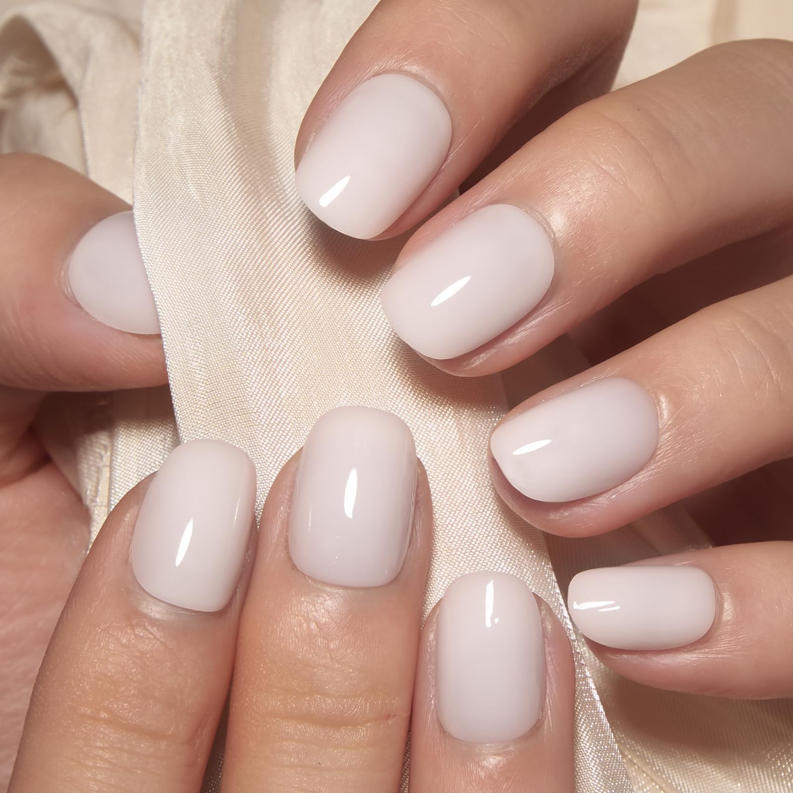 CurvLife Milky White Short Square Press-On Nails with Apricot Design – 30 Pcs