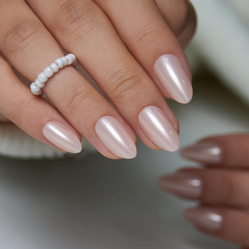 Curvlife Aurora Jelly Press On Nails – Medium Almond Pink, Glue Included, Salon-Quality Shine