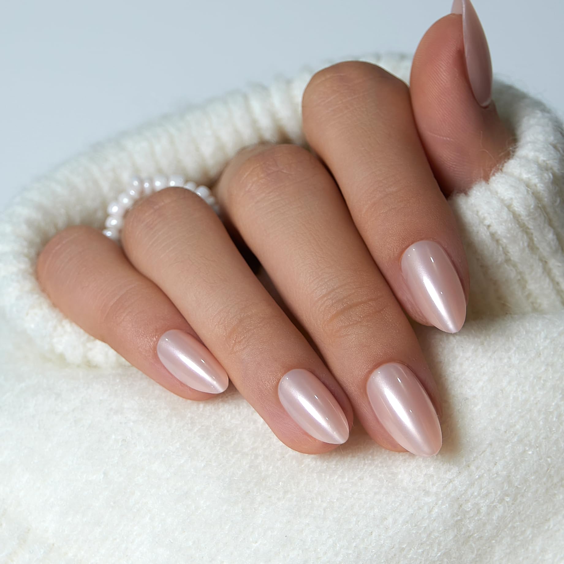 Curvlife Aurora Jelly Press On Nails – Medium Almond Pink, Glue Included, Salon-Quality Shine